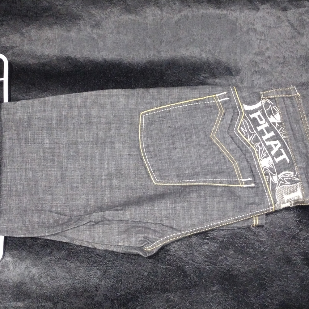 PHAT FARM WAIST 32 GUN  METAL BLACK EMBROIDERED SIGNATURE ON THE BACK SIDE